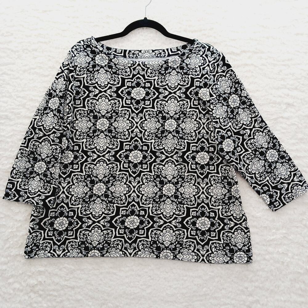 T-Shirt Black White Floral Geo Casual Soft Tee Cottagecore Bloomcore Size PXXL
